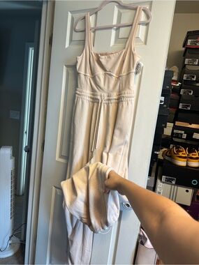 Free People Cream Sleeveless Drawstring Jumpsuit